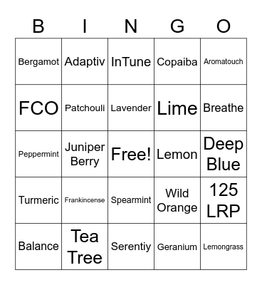doTERRA Essential Oil Bingo Card