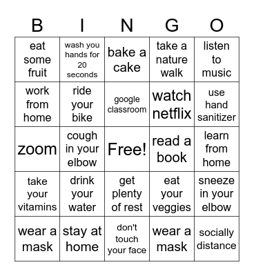 Wellness  Bingo Card