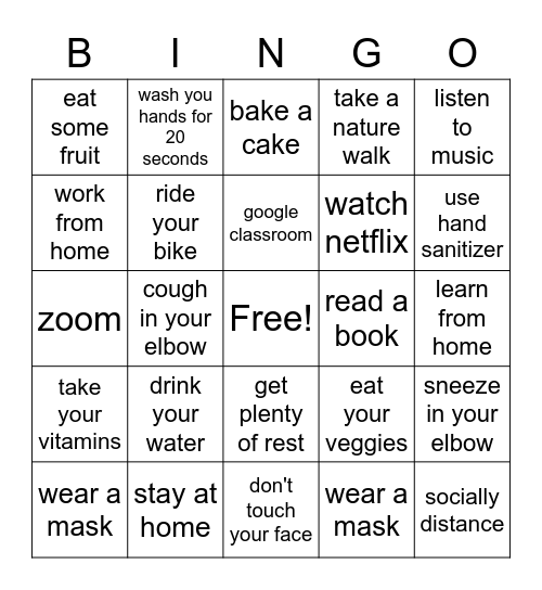 Wellness  Bingo Card