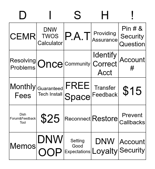 DNW Bingo Card
