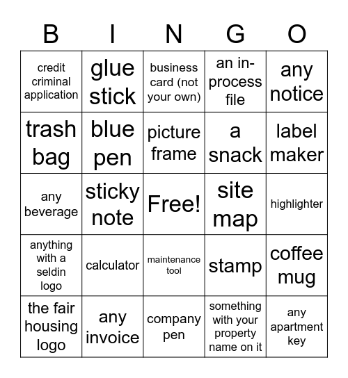 Property Management BINGO Card
