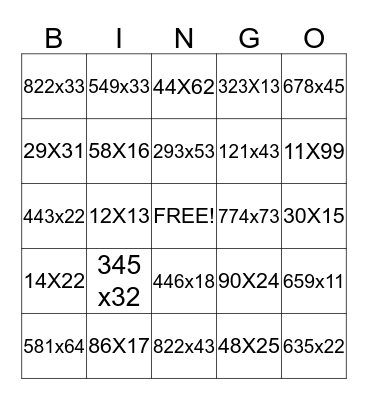 MULTIPLICATION BINGO Card