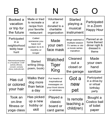 Pandemic BINGO Card