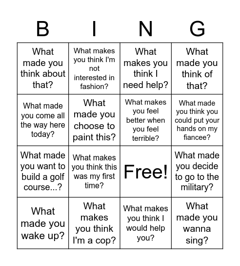 What Makes You Bingo Card