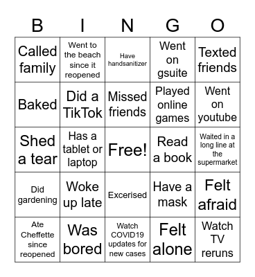 Quarantine Vibes Bingo Card
