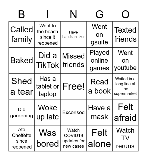 Quarantine Vibes Bingo Card