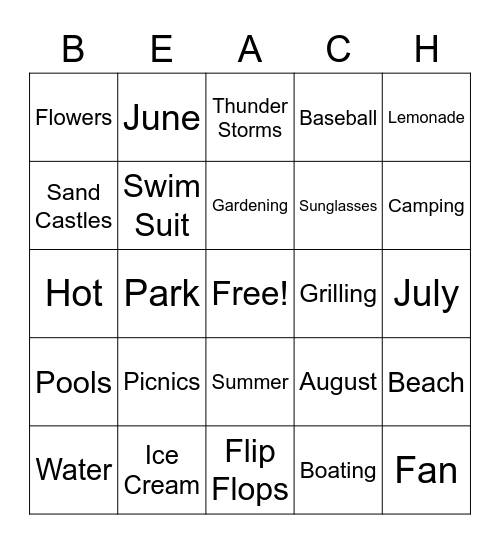 Ms. Wisnew's Summer Bingo Card