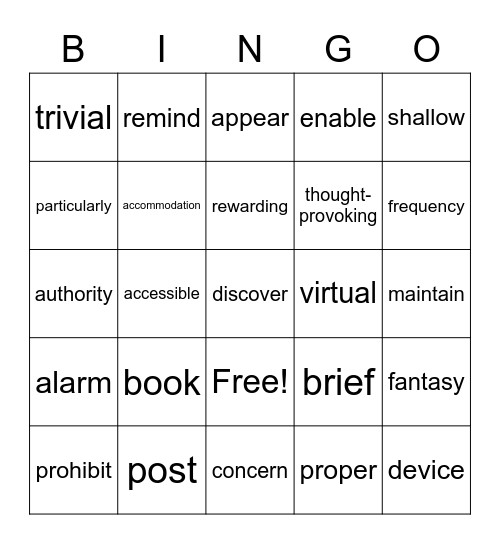 Welcome Back To School Bingo Card