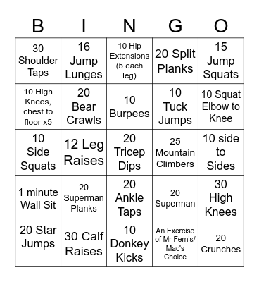 Fitness BINGO! Bingo Card