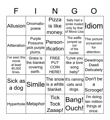 Figurative language (Fingo) Bingo Card