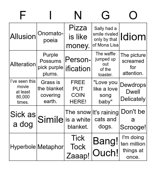 Figurative language (Fingo) Bingo Card