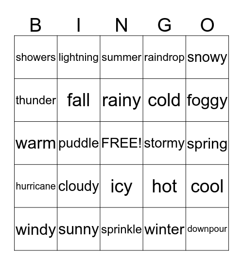 October Weather  Bingo Card