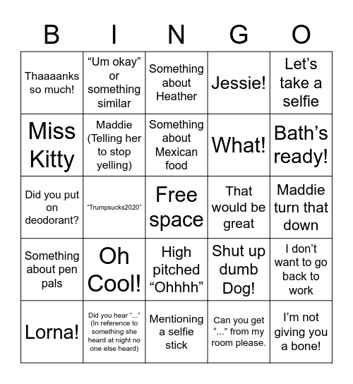 Stuff Becky Talks About Bingo Card