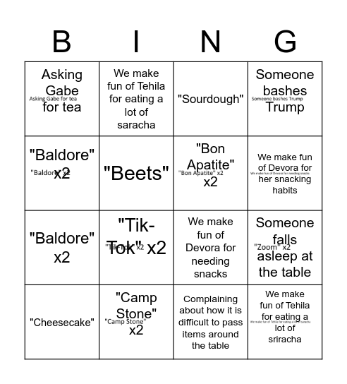 Table Talk Bingo Card