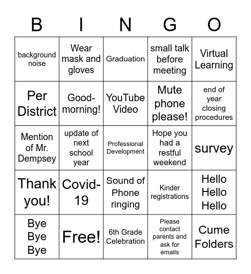 Teleconference Bingo Card