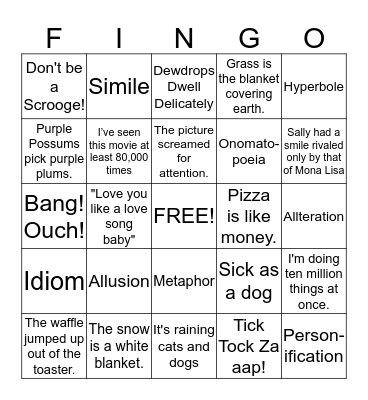 Figurative language (Fingo) Bingo Card