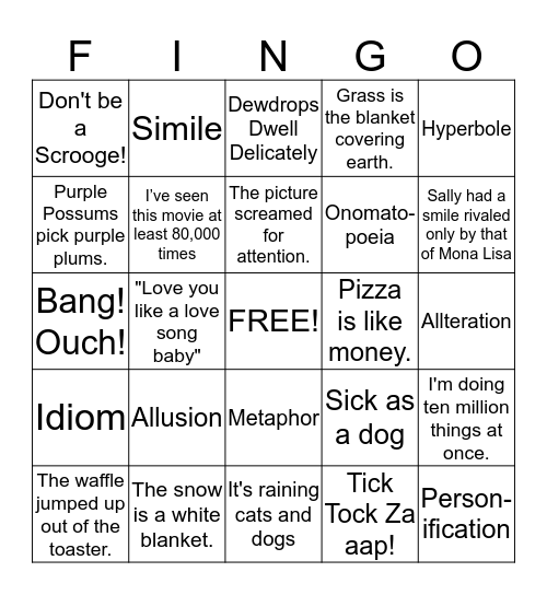 Figurative language (Fingo) Bingo Card