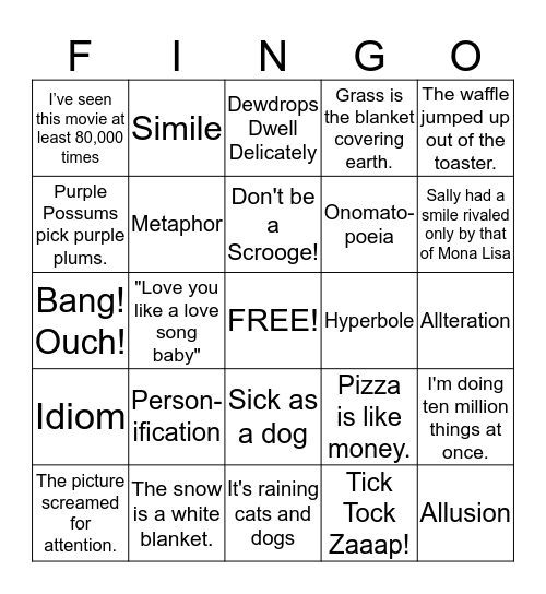 Figurative language (Fingo) Bingo Card