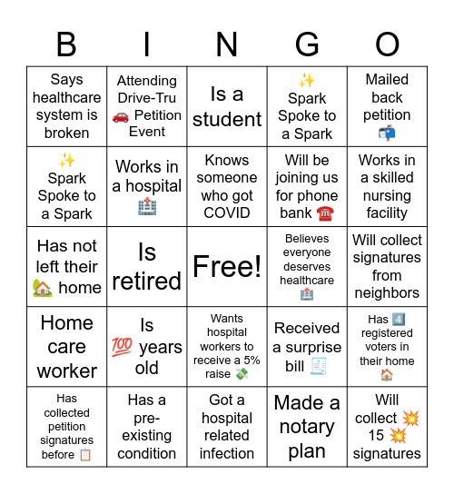 Chase Phone Bank Bingo Card