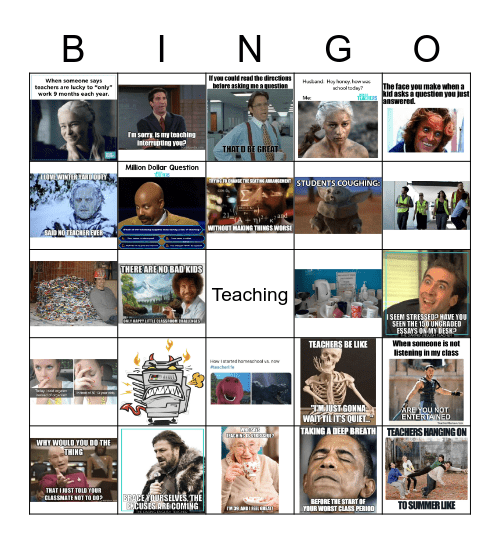 Teacher Bingo Card