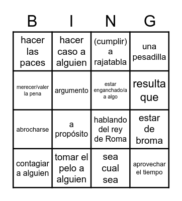 repaso de vocabulario B1.1 Bingo Card