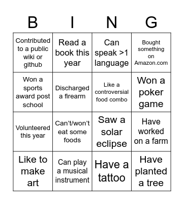 Experience Bingo 2/2 Bingo Card