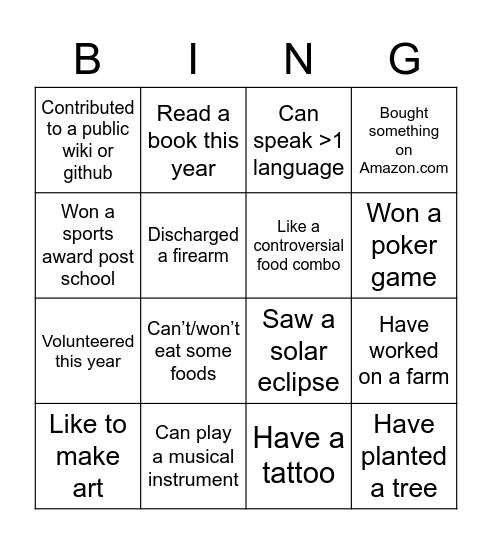 Experience Bingo 2/2 Bingo Card