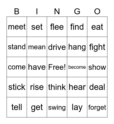 Irregular Verbs Bingo Card