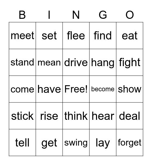 Irregular Verbs Bingo Card