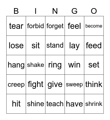 Irregular Verbs Bingo Card