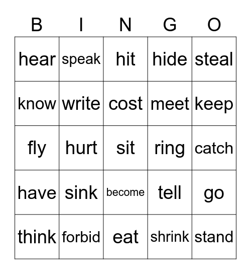 Irregular Verbs Bingo Card