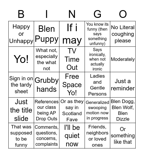 Blenn-Go Bingo Card