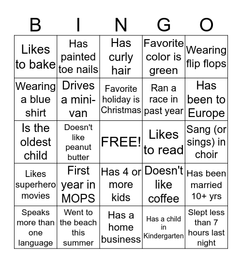 MOPS Bingo Card