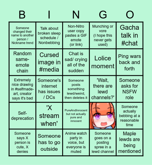 Comfynine Discord Bingo Card