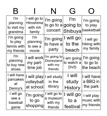 Ask your Nippa Classmates about this weekend Bingo Card