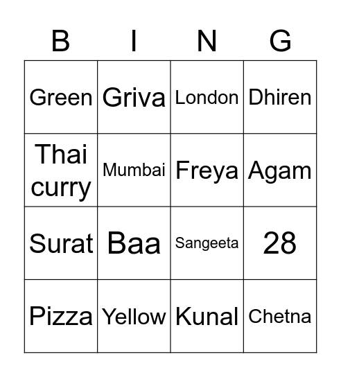 Dishant's bday Bingo Card