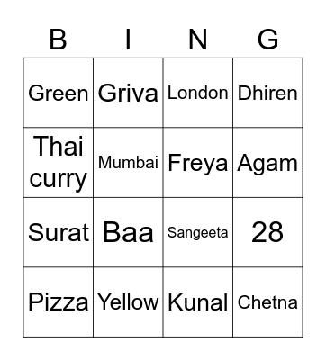Dishant's bday Bingo Card