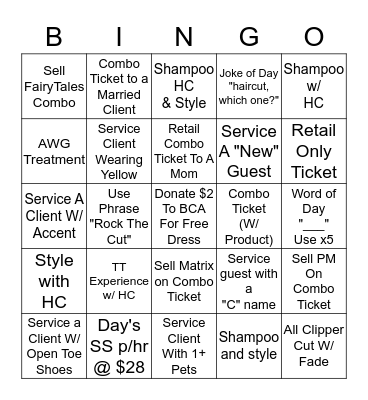 Upsell Bingo Card