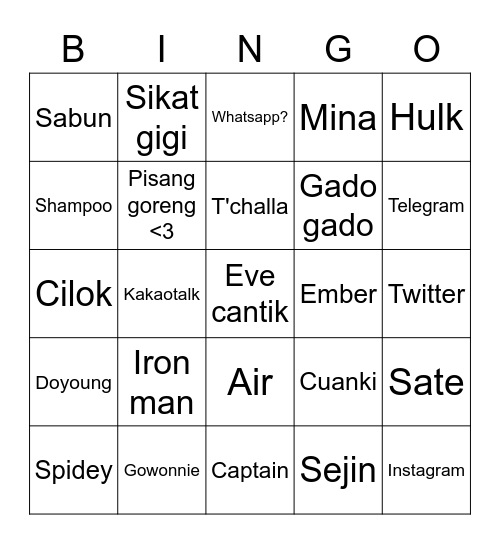 Aaaaa Bingo Card