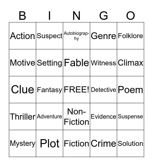 Genre Bingo Card