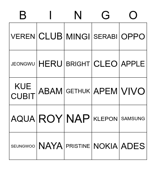 PUNYA SUJUNG 💜 Bingo Card