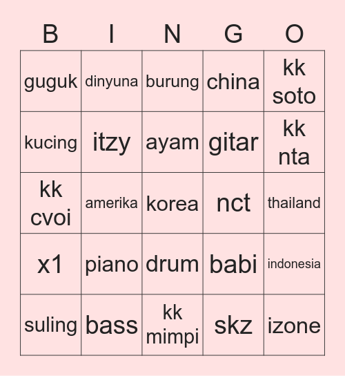 bingo dinyuna Bingo Card