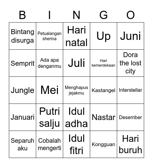 NADIA BINGO! Bingo Card