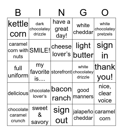 Popcorn Bing Bingo Card
