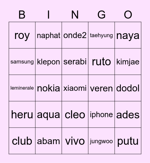 NAMJUINe Bingo Card