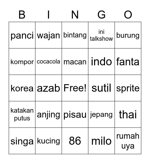 junet Bingo Card