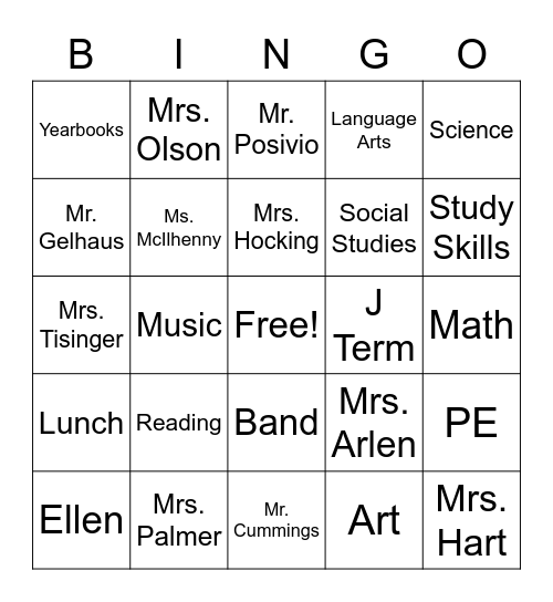 End of Year Bingo Card