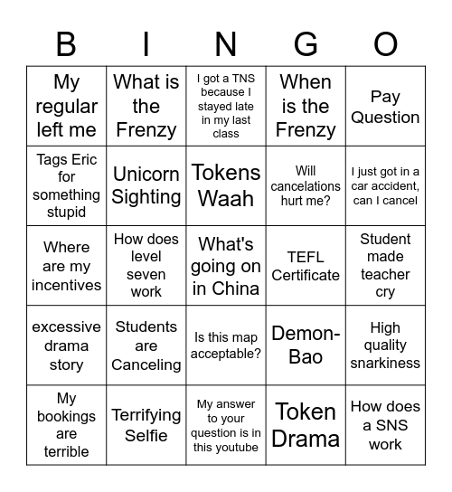 VipKid Official Bingo Card