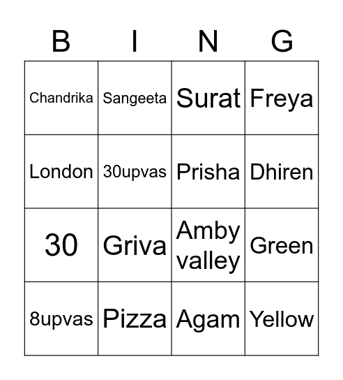 Dishant's bday bingo Card