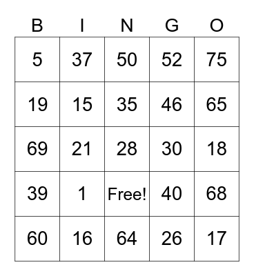 LET PLAY BINGO!!!!!! Bingo Card